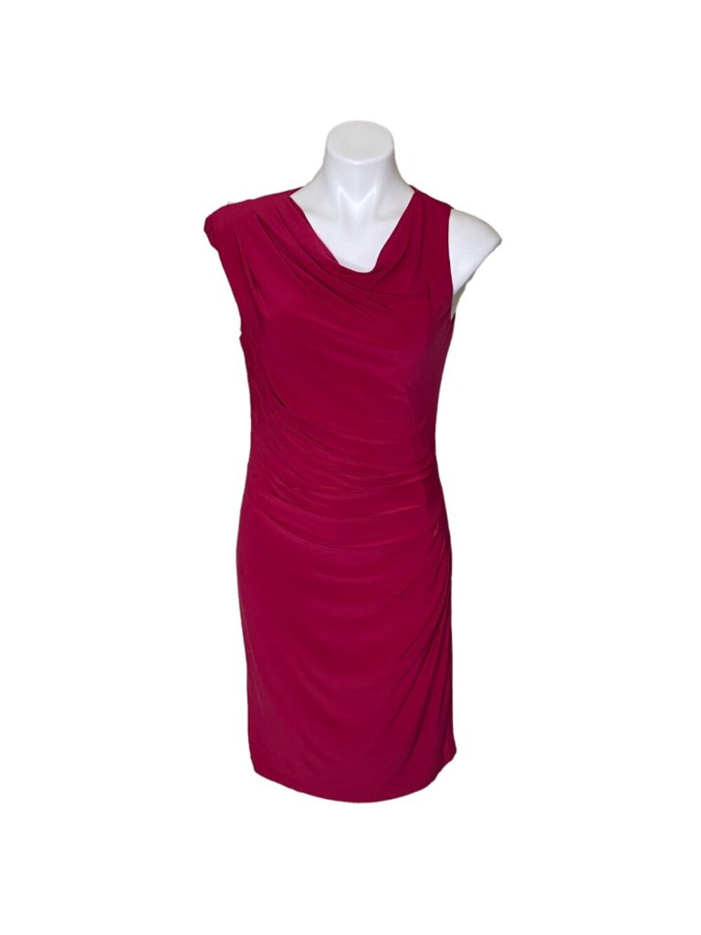 Adrianna Papell Berry Sheath Dress Dramatic Asymmetrical Sleeve Cowl Neck Size 6